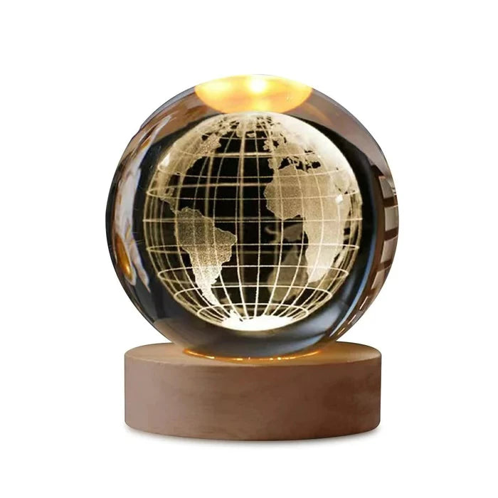 Mini Luminária Led Globo De Vidro Planetário 3d