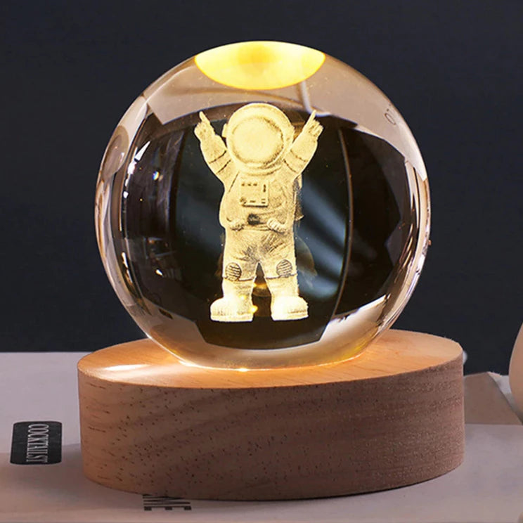 Mini Luminária Led Globo De Vidro Planetário 3d