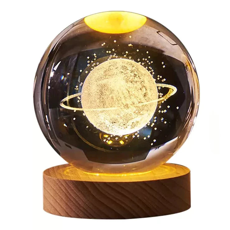 Mini Luminária Led Globo De Vidro Planetário 3d