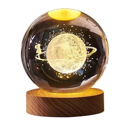 Mini Luminária Led Globo De Vidro Planetário 3d