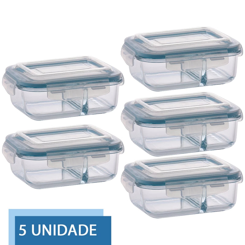 Conjunto ULTRA PREMIUM Com 5 Potes 640ml com Divisória VIDRO