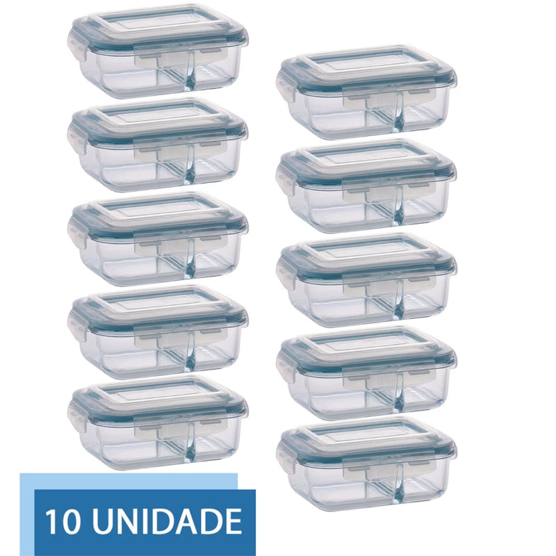 Conjunto ULTRA PREMIUM Com 10 Potes de 640ml com Divisória VIDRO