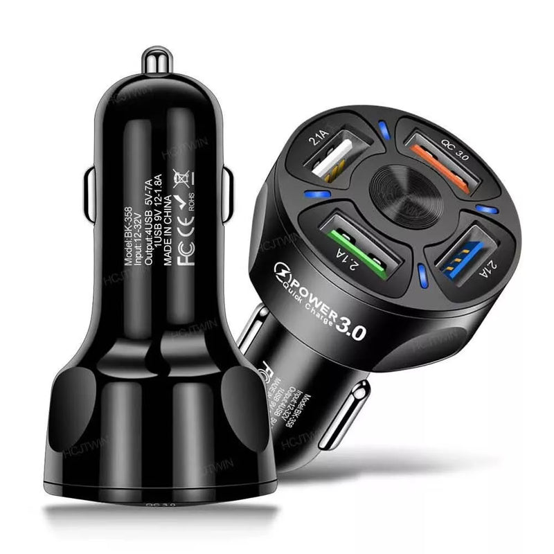 Carregador Automotivo 4 Portas USB Turbo para Android e iPhone